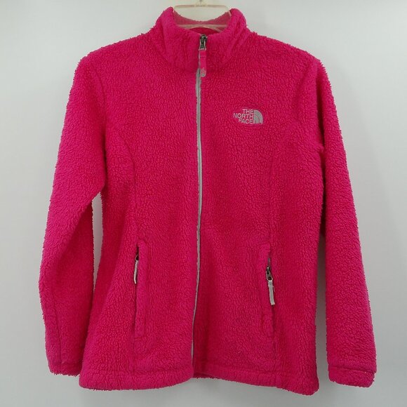 THE NORTH FACE Girl's Pink Fleece Full Zip Jacket L 14 / 16 Front & Back Logo - Picture 1 of 9